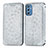 Custodia Portafoglio In Pelle Fantasia Modello Cover con Supporto S01D per Samsung Galaxy M52 5G Argento