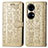 Custodia Portafoglio In Pelle Fantasia Modello Cover con Supporto S03D per Huawei P50 Pro Oro