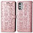 Custodia Portafoglio In Pelle Fantasia Modello Cover con Supporto S03D per Motorola Moto E32 Oro Rosa