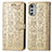 Custodia Portafoglio In Pelle Fantasia Modello Cover con Supporto S03D per Motorola Moto E32s Oro