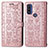 Custodia Portafoglio In Pelle Fantasia Modello Cover con Supporto S03D per Motorola Moto G Pure Oro Rosa