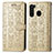 Custodia Portafoglio In Pelle Fantasia Modello Cover con Supporto S03D per Samsung Galaxy A21 Oro