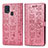 Custodia Portafoglio In Pelle Fantasia Modello Cover con Supporto S03D per Samsung Galaxy M21s Oro Rosa