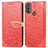 Custodia Portafoglio In Pelle Fantasia Modello Cover con Supporto S04D per Motorola Moto E30 Rosso