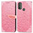 Custodia Portafoglio In Pelle Fantasia Modello Cover con Supporto S04D per Motorola Moto E40 Oro Rosa