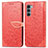 Custodia Portafoglio In Pelle Fantasia Modello Cover con Supporto S04D per Motorola Moto G200 5G Rosso