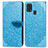 Custodia Portafoglio In Pelle Fantasia Modello Cover con Supporto S04D per Samsung Galaxy M21s Blu