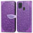 Custodia Portafoglio In Pelle Fantasia Modello Cover con Supporto S04D per Samsung Galaxy M21s Viola