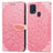 Custodia Portafoglio In Pelle Fantasia Modello Cover con Supporto S04D per Samsung Galaxy M31 Oro Rosa
