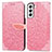 Custodia Portafoglio In Pelle Fantasia Modello Cover con Supporto S04D per Samsung Galaxy S21 Plus 5G Oro Rosa