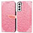 Custodia Portafoglio In Pelle Fantasia Modello Cover con Supporto S04D per Samsung Galaxy S22 5G Oro Rosa