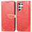 Custodia Portafoglio In Pelle Fantasia Modello Cover con Supporto S07D per Samsung Galaxy S22 Ultra 5G Rosso