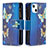 Custodia Portafoglio In Pelle Farfalla Cover con Supporto L04 per Apple iPhone 14 Plus Blu