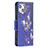 Custodia Portafoglio In Pelle Farfalla Cover con Supporto L07 per Apple iPhone 13 Mini Blu Notte