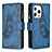 Custodia Portafoglio In Pelle Farfalla Cover con Supporto L08 per Apple iPhone 14 Pro Blu