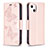 Custodia Portafoglio In Pelle Farfalla Cover con Supporto L09 per Apple iPhone 14 Rosa