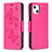 Custodia Portafoglio In Pelle Farfalla Cover con Supporto L09 per Apple iPhone 14 Rosa Caldo
