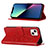 Custodia Portafoglio In Pelle Farfalla Cover con Supporto L10 per Apple iPhone 14 Plus Rosso