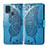 Custodia Portafoglio In Pelle Farfalla Cover con Supporto per Samsung Galaxy M21s Blu