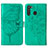 Custodia Portafoglio In Pelle Farfalla Cover con Supporto Y01B per Samsung Galaxy A21 Verde
