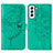 Custodia Portafoglio In Pelle Farfalla Cover con Supporto Y06B per Samsung Galaxy S22 5G Verde