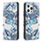 Custodia Portafoglio In Pelle Fiori Cover con Supporto per Apple iPhone 13 Pro Max Blu