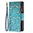 Custodia Portafoglio In Pelle Fiori Cover con Supporto per Apple iPhone 13 Pro Max Ciano
