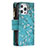 Custodia Portafoglio In Pelle Fiori Cover con Supporto per Apple iPhone 13 Pro Max Ciano