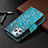 Custodia Portafoglio In Pelle Fiori Cover con Supporto per Apple iPhone 13 Pro Max Ciano