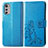 Custodia Portafoglio In Pelle Fiori Cover con Supporto per Motorola Moto E32 Blu