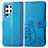 Custodia Portafoglio In Pelle Fiori Cover con Supporto per Samsung Galaxy S22 Ultra 5G Blu