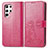 Custodia Portafoglio In Pelle Fiori Cover con Supporto per Samsung Galaxy S22 Ultra 5G Rosso