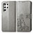 Custodia Portafoglio In Pelle Fiori Cover con Supporto per Samsung Galaxy S23 Ultra 5G Grigio