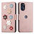 Custodia Portafoglio In Pelle Fiori Cover con Supporto S02D per Motorola Moto G 5G (2022) Oro Rosa