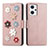 Custodia Portafoglio In Pelle Fiori Cover con Supporto S02D per Oppo Reno7 A Oro Rosa