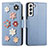 Custodia Portafoglio In Pelle Fiori Cover con Supporto S04D per Samsung Galaxy S21 5G Blu