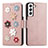 Custodia Portafoglio In Pelle Fiori Cover con Supporto S04D per Samsung Galaxy S22 5G Oro Rosa