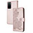 Custodia Portafoglio In Pelle Fiori Cover con Supporto Y01X per Oppo A55 5G Oro Rosa