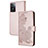 Custodia Portafoglio In Pelle Fiori Cover con Supporto Y01X per Oppo A57 4G Oro Rosa