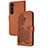 Custodia Portafoglio In Pelle Fiori Cover con Supporto Y01X per Samsung Galaxy S22 5G Marrone