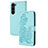 Custodia Portafoglio In Pelle Fiori Cover con Supporto Y01X per Samsung Galaxy S22 Plus 5G Azzurro