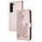 Custodia Portafoglio In Pelle Fiori Cover con Supporto Y01X per Samsung Galaxy S22 Plus 5G Oro Rosa