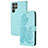 Custodia Portafoglio In Pelle Fiori Cover con Supporto Y01X per Samsung Galaxy S22 Ultra 5G Azzurro