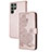 Custodia Portafoglio In Pelle Fiori Cover con Supporto Y01X per Samsung Galaxy S22 Ultra 5G Oro Rosa