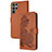 Custodia Portafoglio In Pelle Fiori Cover con Supporto Y01X per Samsung Galaxy S24 Ultra 5G Marrone