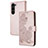 Custodia Portafoglio In Pelle Fiori Cover con Supporto Y01X per Samsung Galaxy S25 5G Oro Rosa