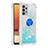 Custodia Silicone Cover Morbida Bling-Bling con Anello Supporto S01 per Samsung Galaxy M32 5G Ciano