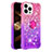 Custodia Silicone Cover Morbida Bling-Bling con Anello Supporto S02 per Apple iPhone 14 Pro Rosa Caldo