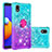 Custodia Silicone Cover Morbida Bling-Bling con Anello Supporto S02 per Samsung Galaxy A01 Core Cielo Blu
