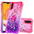 Custodia Silicone Cover Morbida Bling-Bling con Anello Supporto S02 per Samsung Galaxy A01 SM-A015 Rosa Caldo